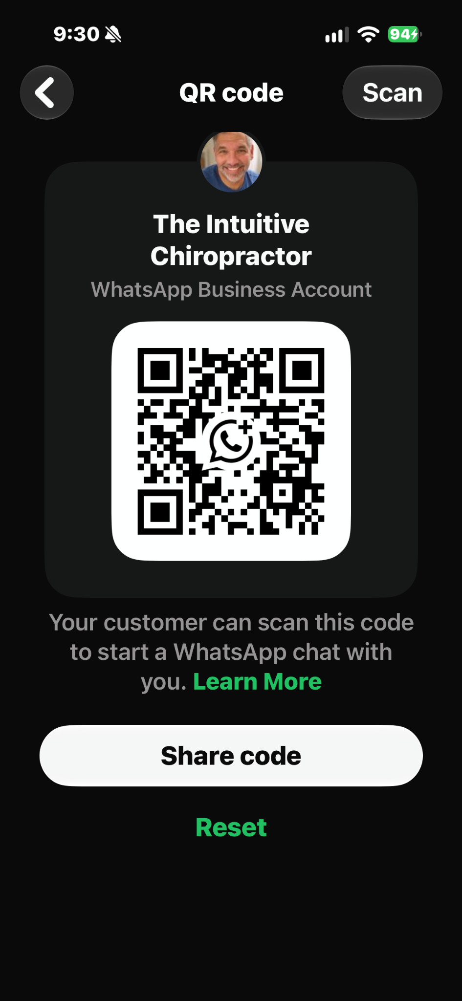Scan to message The Intuitive Chiropractor on WhatsApp